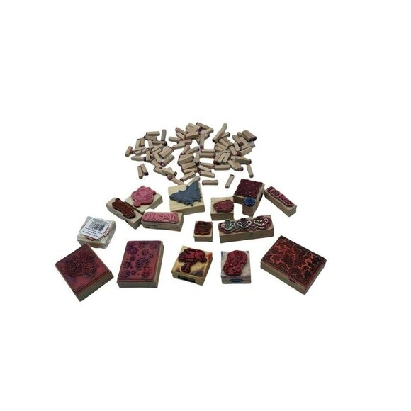 Wooden Block Rubber Ink Stamps Lot of Assorted Including Alphabet Letters - Picture 1 of 2
